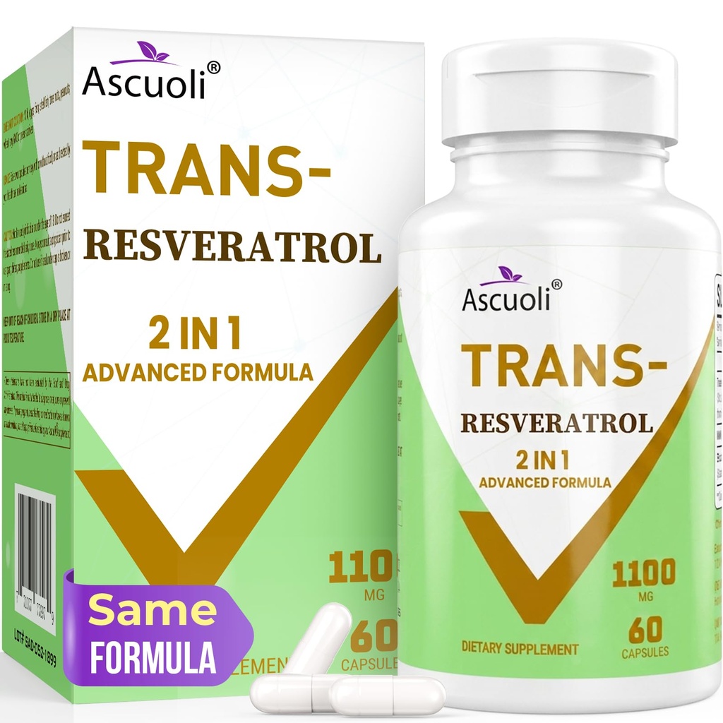 99% Ultra čistost Trans-resveratrol 1100mg, 3- v-1 Napredna Formula Organic Resveratrol Dodatek, Max Antioksidant, Anti-Aging, zdravje kože, popravilo celic, Boost NAD+, Imune & Energy, 60 Caps
