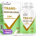 99% Ultra čistost Trans-resveratrol 1100mg, 3- v-1 Napredna Formula Organic Resveratrol Dodatek, Max Antioksidant, Anti-Aging, zdravje kože, popravilo celic, Boost NAD+, Imune & Energy, 60 Caps