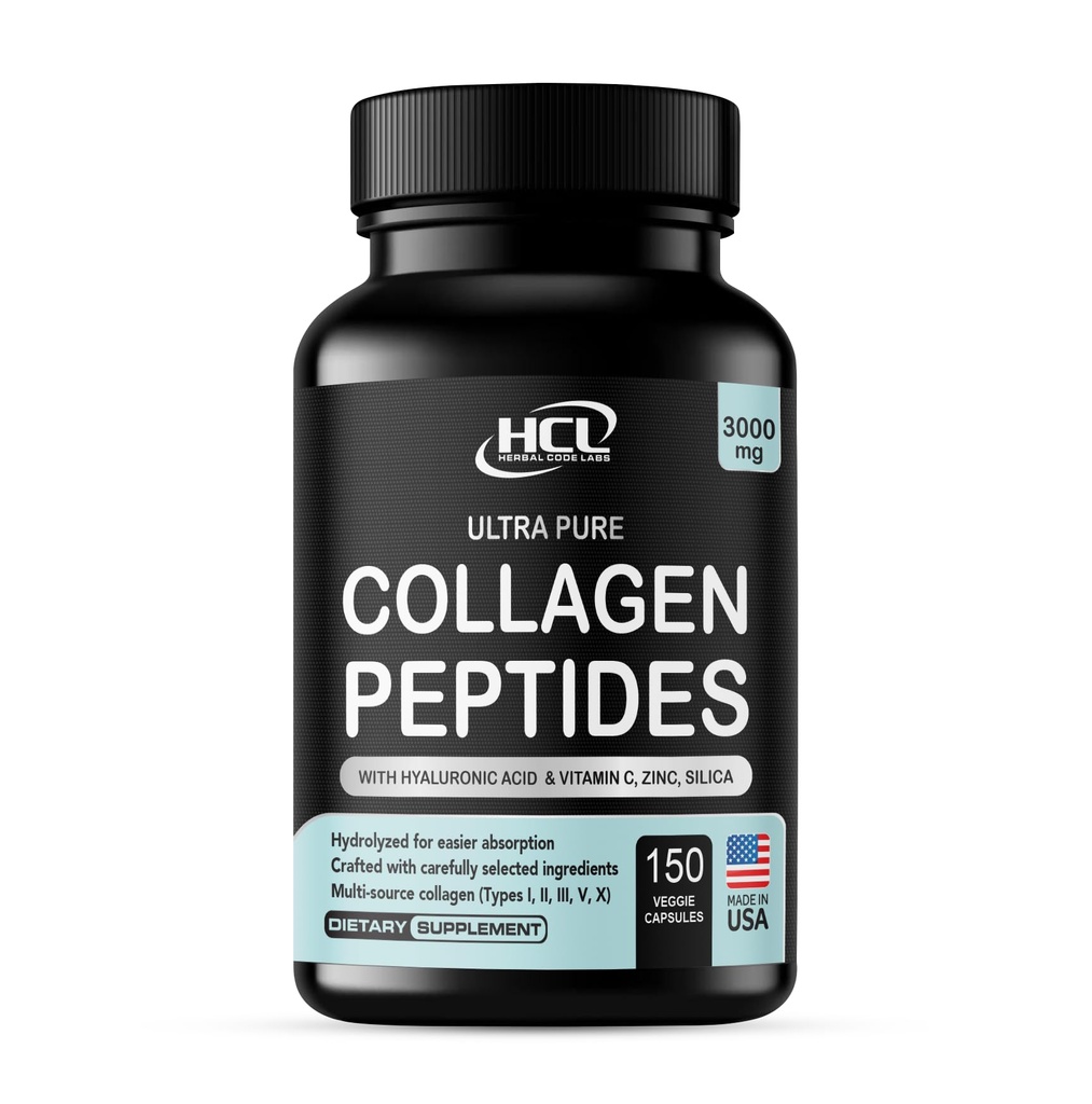 HCL HERBALNA KODA LABS Kolagen peptidi v prahu z vitaminom C in hialuronsko kislino - najčistejši viri in super visoka absorpcija - hidroliziran multi tip I, II, III, V, X - dopolnilo za kožo (kapsule)