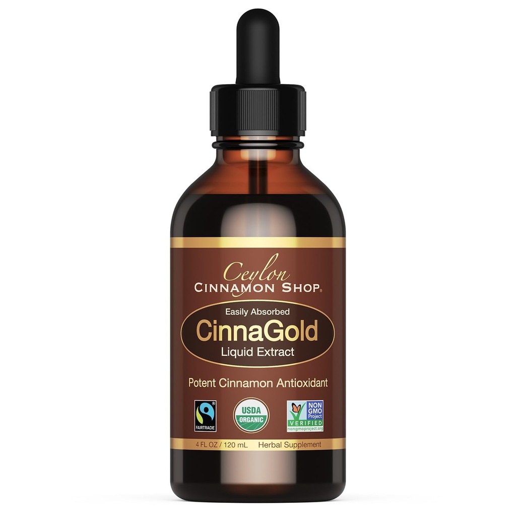 Ceylon Cinamon Shop CinaGoldTM Organic Ceylon Cinamon (100% Certified) Dodatek, Tekoči ekstrakt visoke potenci, 4 oz. – Super antioksidant