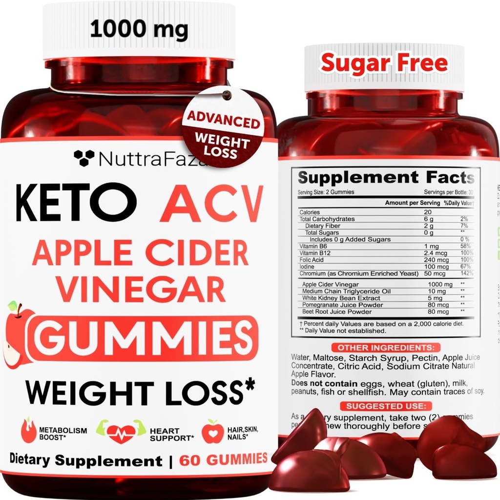 Keto ACV Gumies Advanced Hujšanje - ACV Keto Gumies za hujšanje za ženske in moške - Keto Gumies dodatek - Detox & Cleanse, Prebava - Apple Cider Vinegar - Apple Flavor
