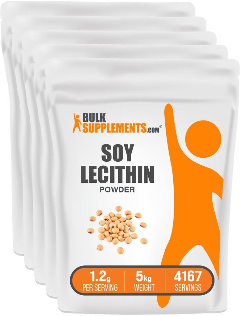 BulkSupplements.com Soy Lecithin Powder - Lecithin dodatek, Lecithin Powder Hrana stopnja - Gluten Free, 1200mg na serviranje, 5kg (11 funtov) (Pack of 5)