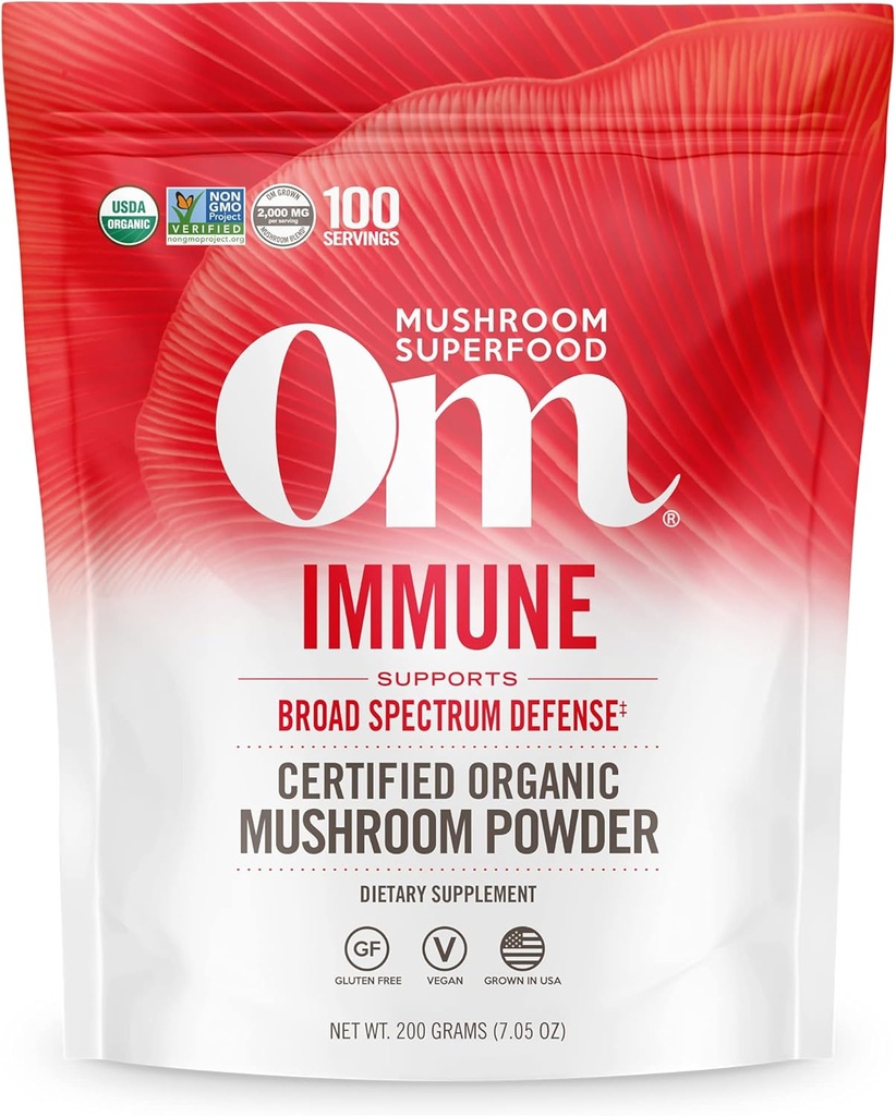 OM MUSHROOM SUPERFOOD Imunska mešanica gob v prahu Superfood Supplement, 7.05 Ounce Pouch, 100 Serving, goba mešanica, Reishi & Turčija rep; Dnevni imunski dodatek