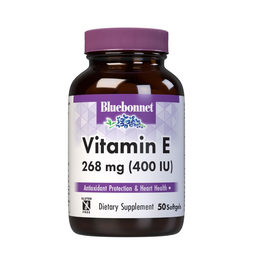 Bluebonnet Nutrition Vitamin E 400 i.e. (268 mg) Mešani tokoferoli Mehkužci, Brezplačna radikalna Portekcija in kardiovaskularna podpora, Gluten-free, Dairy-free, 50 Softgels, 50 Servings
