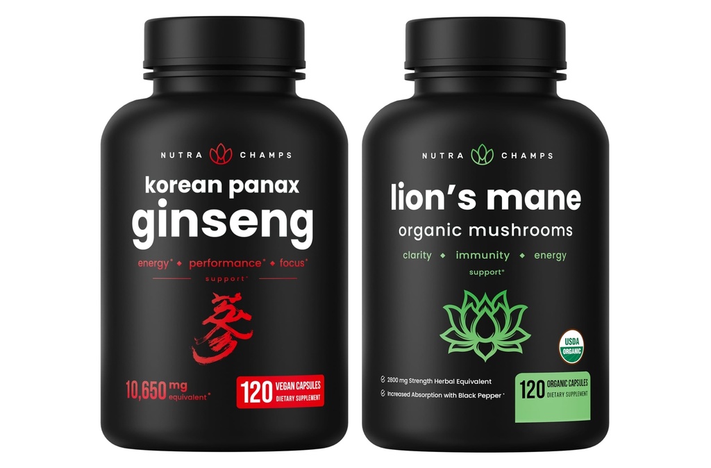 NutraChamps Korejski Ginseng Kapsule in Lions Mane Kapsule 2 paket