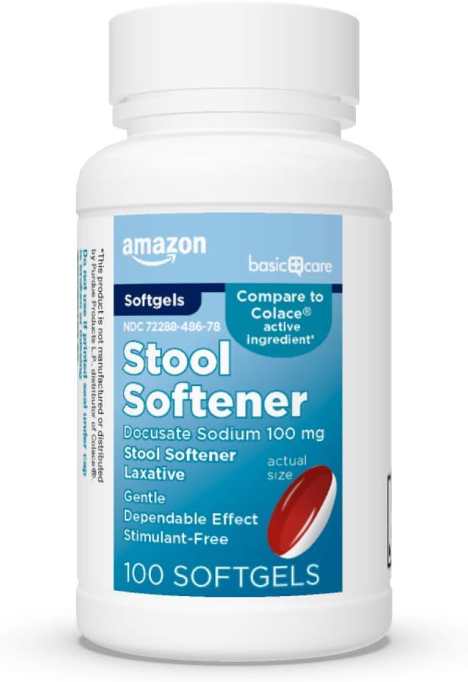 Osnovno nego Stool Softener Laxative, Docusate Natrij 100 mg, Softgels, Za zaprtje Relief, 100 Število