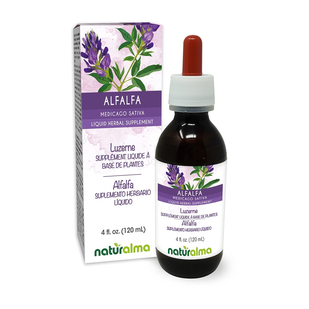Naturalma Alfalfa ali Lucerne (Medicago Sativa) zelišče s cvetjem Alkohol-free Tinkture - bogata z naravnim klorofil - 4 fl oz Tekoči ekstrakt v kapljice - Zeliščni dodatek - Vegan