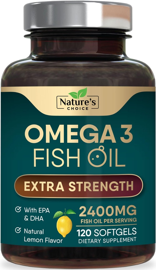 Omega 3 ribje olje dodatek 2400 mg - Trojna moč EPA & DHA ribje olje Omega 3, Essential Maščobne kisline Dopolnilo softgels, Možgani in srce podpora za zdravje, Gluten brezplačno Ne-GMO, 120 Softgels