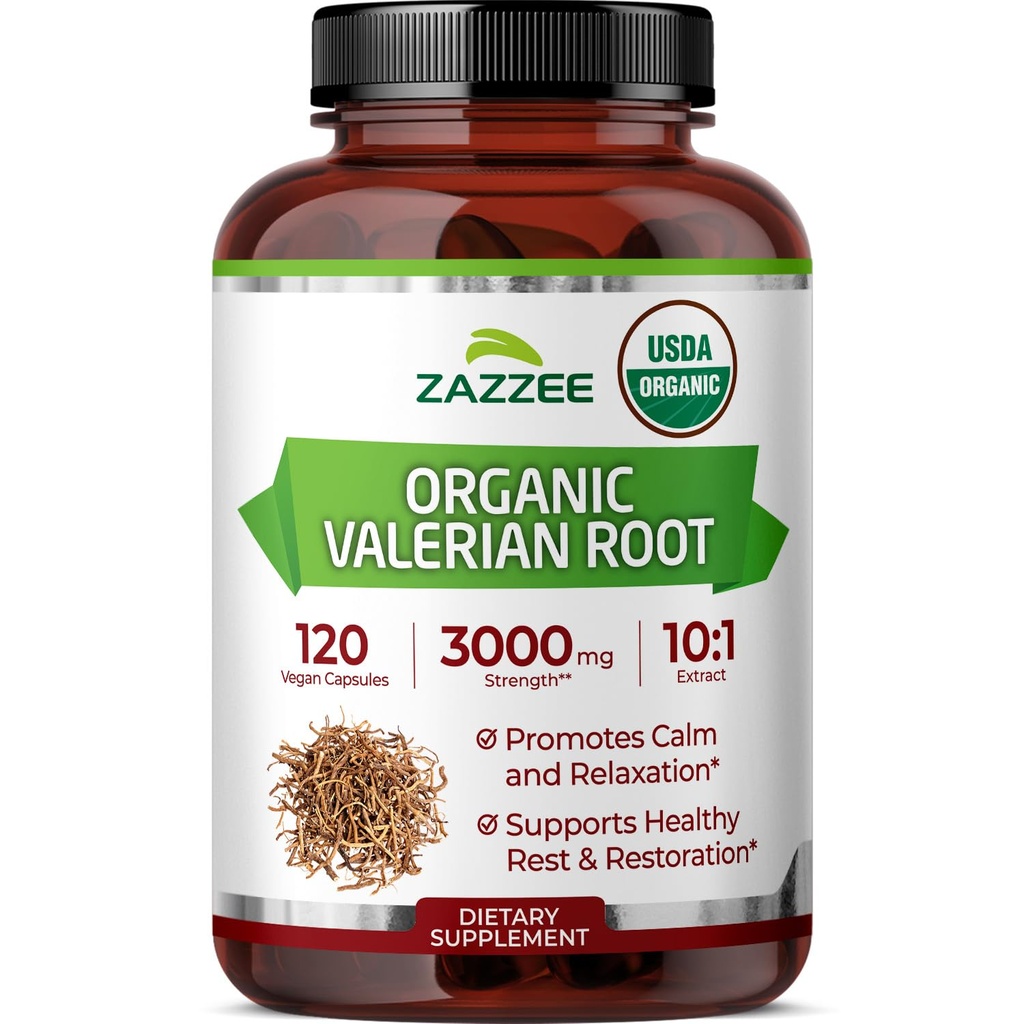 Zazzee USDA Organic Valerian Root 10:1 Extract, 3000 mg Jakost, 120 Veganske kapsule, zaloga 4 mesecev, Valeriana officinalis, 10X Potenca, 100% Vegetarian, Vse-naravni, Ne-GMO, Izdelano v ZDA