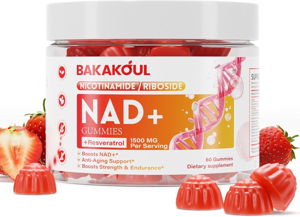 NAD Gumies, NAD dodatek - liposomski nikotinamid ribozid, Resveratrol, Quercetin, NAD nikotinamid ribozid Resveratrol 900mg, NAD+ Doplačilo za moške in ženske, 60 Gummies 1 pakiranje