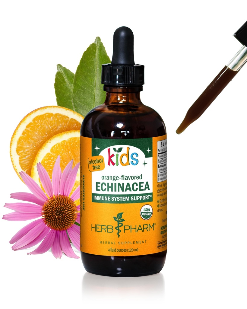 Herb Pharm Kids Certified-Organic Alkohol-free Echinacea Glycerit Tekoči ekstrakt, 4 oz