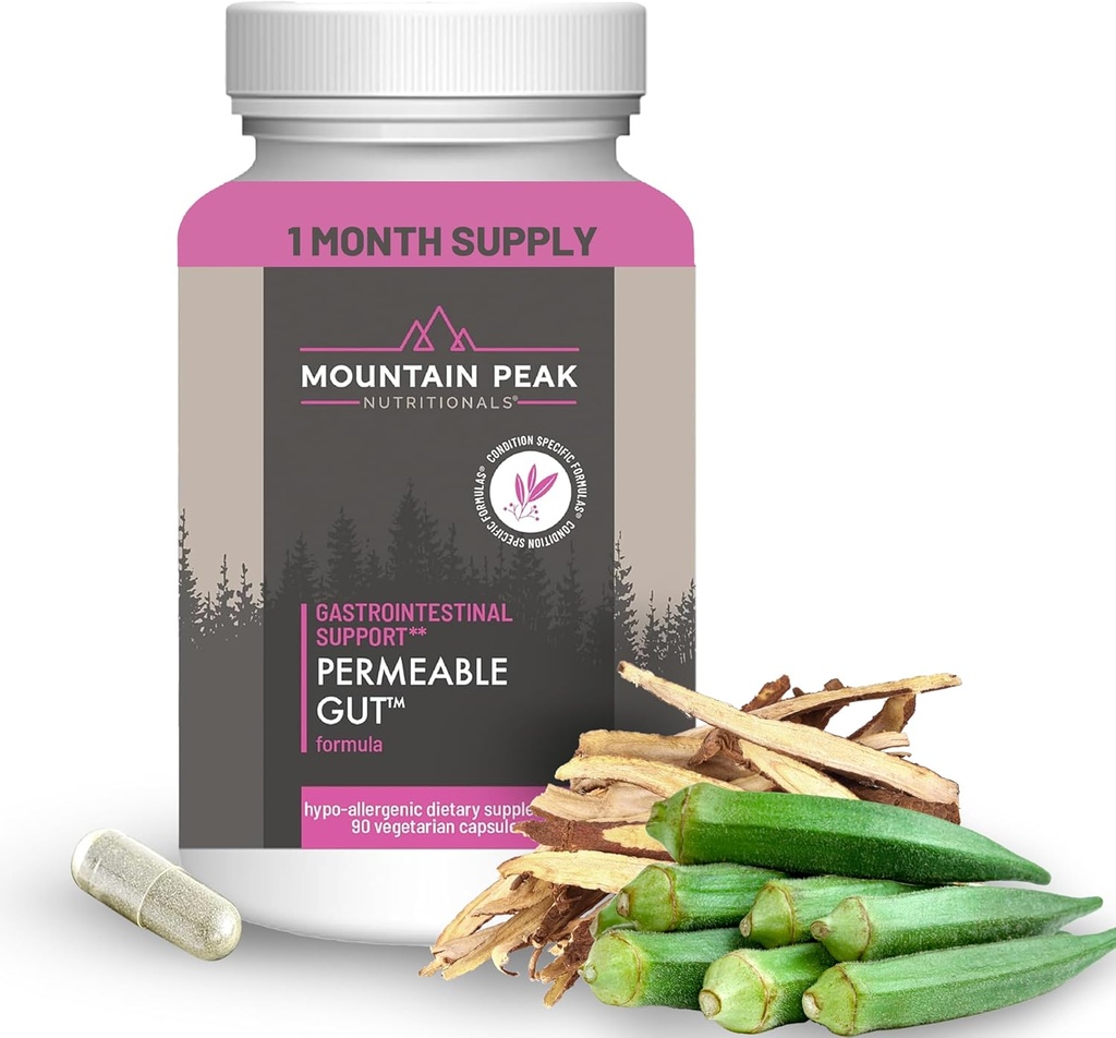 Mountain Peak Nutritionali Permeable Gut Formula - Pomaga zaščititi želodčne in črevesne line - Leaky Gut & Gastro Support Supplement - Hypoallergene Dietary Supplement (90 vegetarijanske kapsule)
