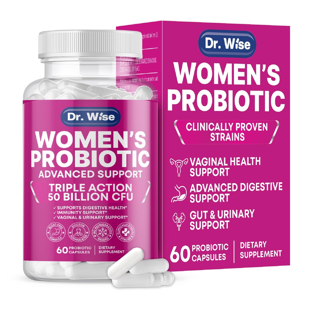 Ženski probiotik 50 milijard CFU – podpira digescijo, napihnjenost, vaginalni odor in pH ravnovesje – Urinary Tract & Gut Health – klinično raziskani sevi – ne-GMO, 60 kapsul