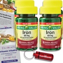 Spring Valley Železne tablete Dietna dopolnilna vrednost Velikost 65 mg 200 CT 4 Pk Izbirni paket (800 skupaj) + Vitamin Vitality Guide & Pill Container (6 izdelkov)!
