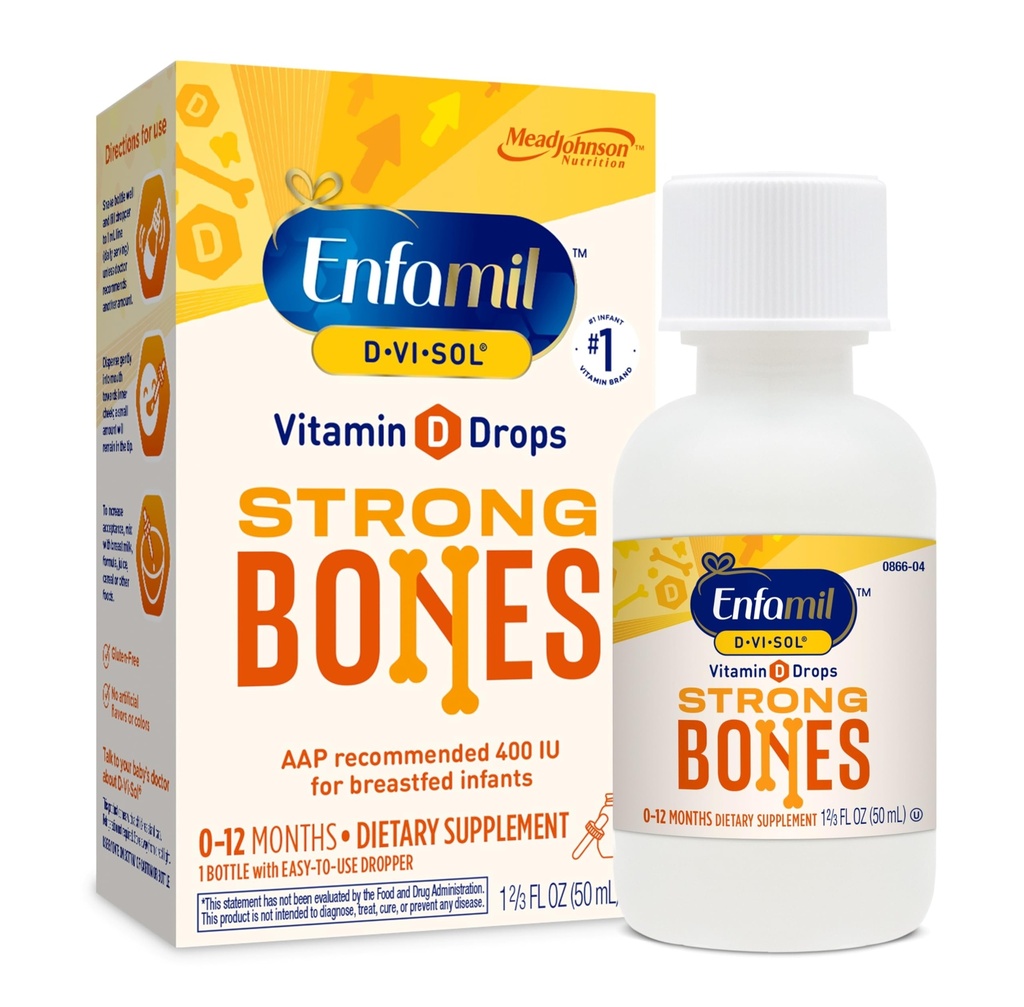 Enfamil Baby Vitamin D-Vi-Sol Tekoči vitamin D kapljice, Podpira močne zobe in razvoj kosti, 50ml steklenica
