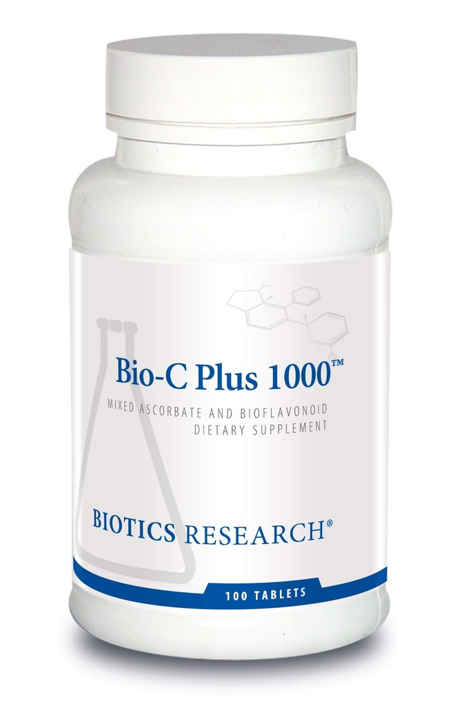 Biotics Raziskave Bio C Plus 1000 Antioksidant, Visoka moč, Bioflavonoidi, Podpira zdravo imunski odziv, gradi kolagen, zdravo kožo, kartilaža in skupno podporo 100 tablet