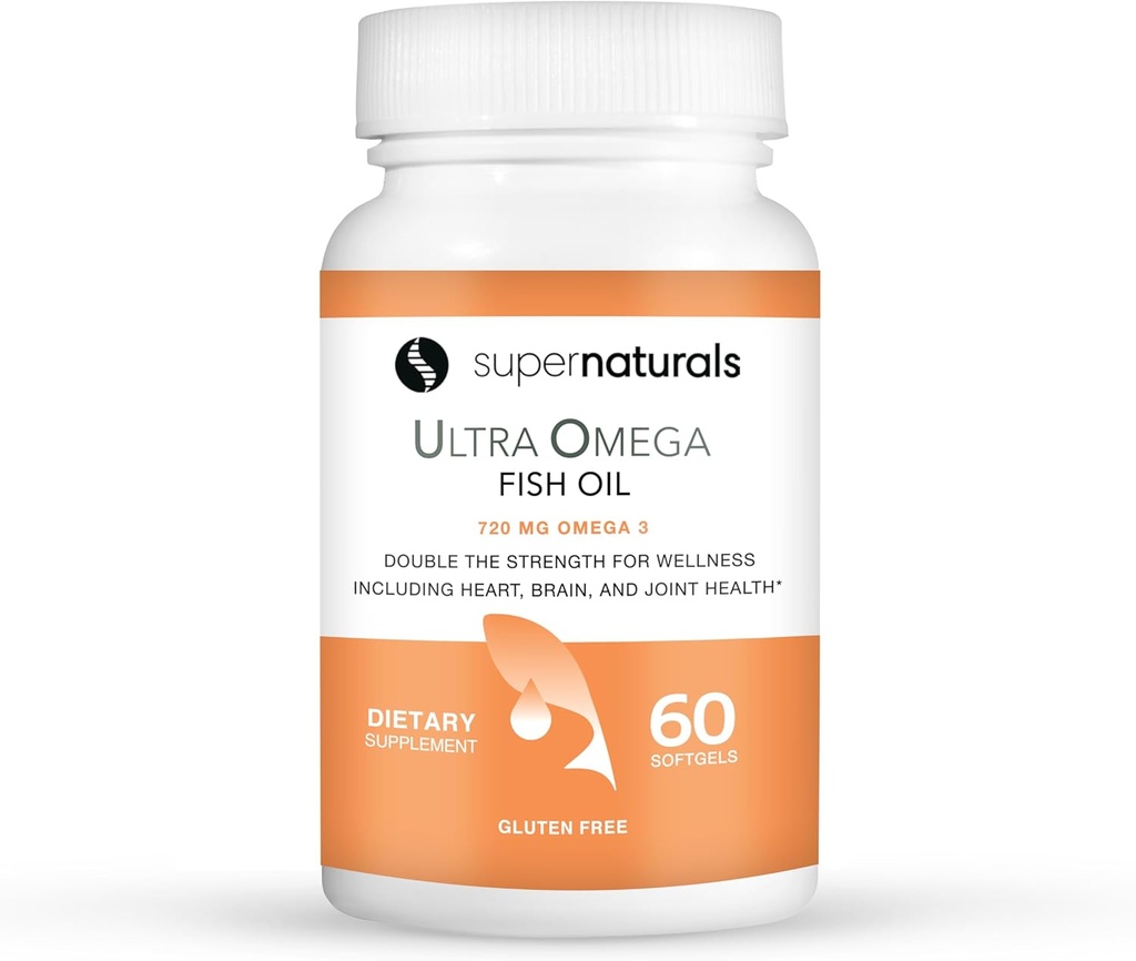 Super naravna Ultra Omega ribje olje - Omega 3 Maščobne Acids EPA DHA - podpira možganske povečane funkcije, podpira zdravje živcev in oči 1200mg/720 Omega-3-60 kapsule