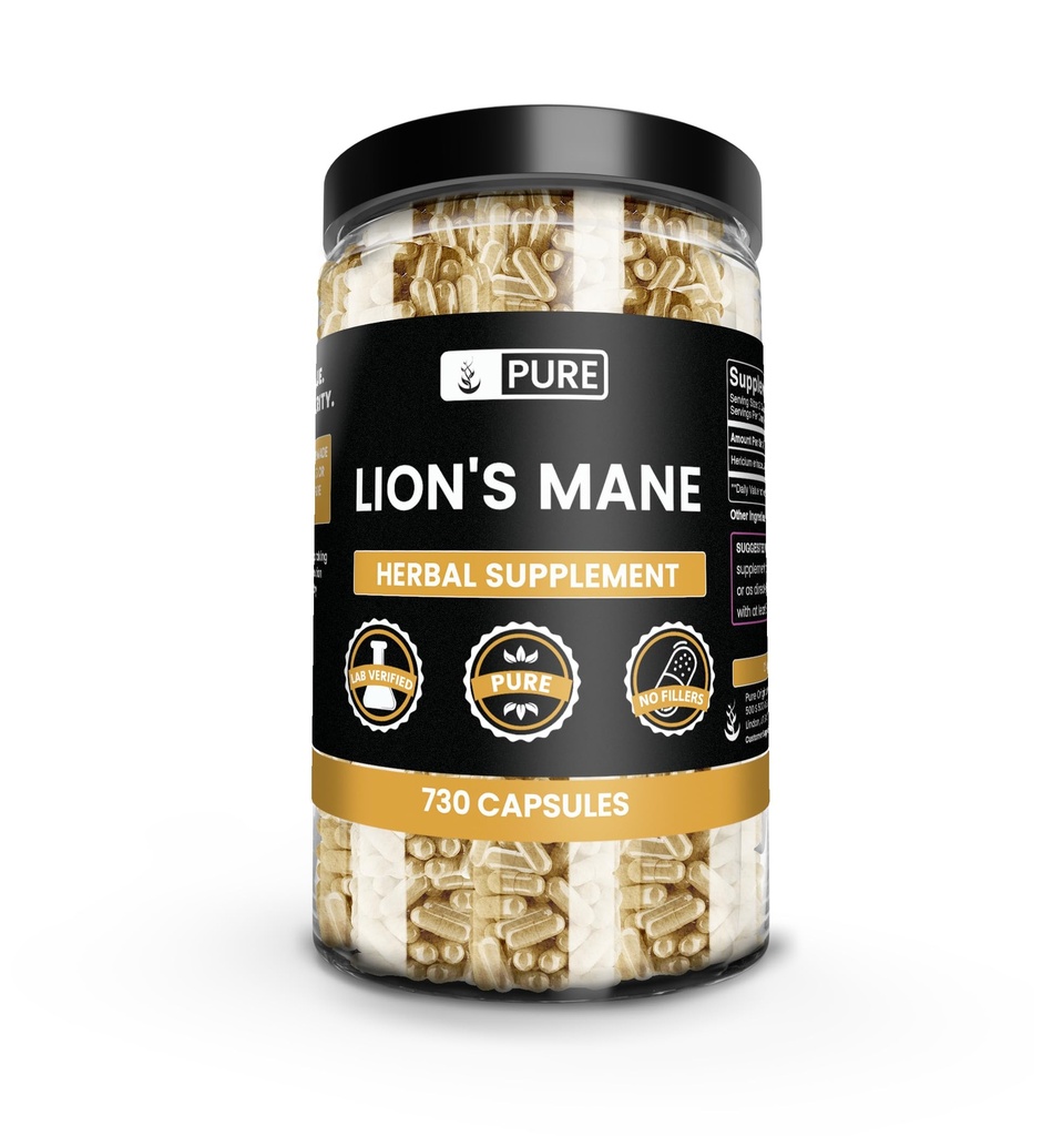 Lion's Mane (730 kapsul) Brez magnezija ali riževih polnil, vedno čista, laboratorij preveri