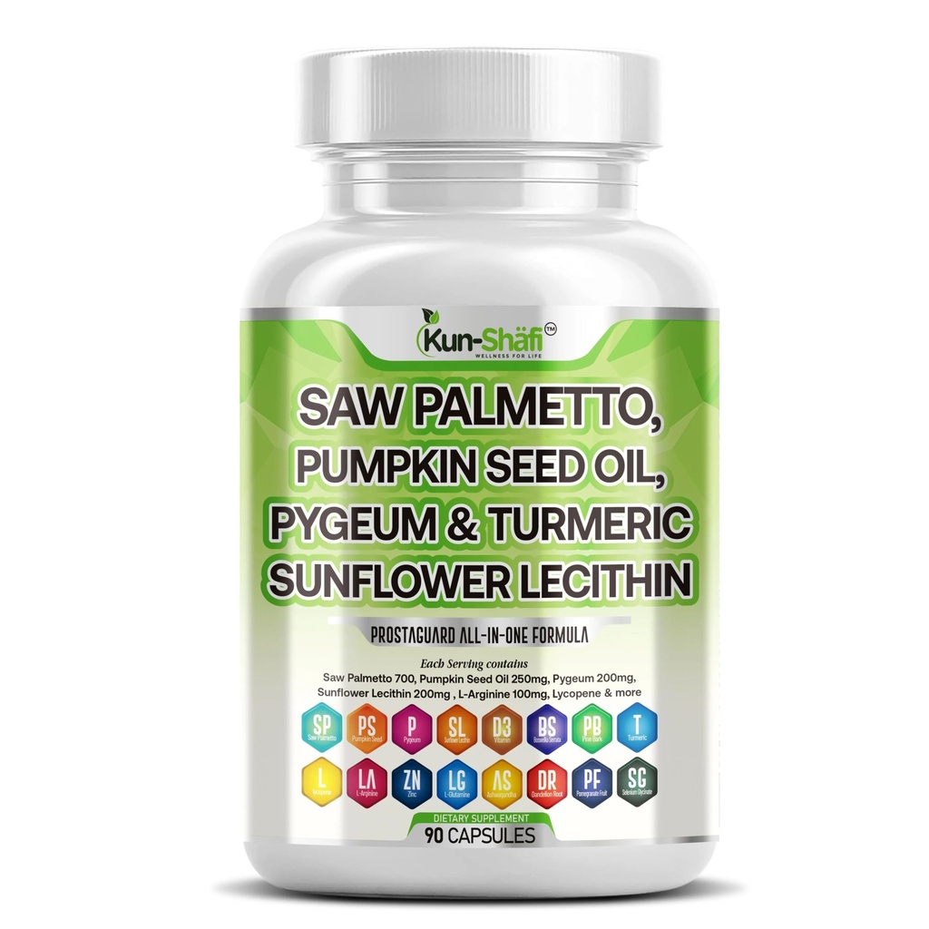 Saw Palmetto s Stinging Nettle, Pygeum, Bučno seme, sončnični lecitin, Kurkurji & Ashwagandha – Prostata Podpora za moške z likopenom in vitaminom D3 – 90 kapsul