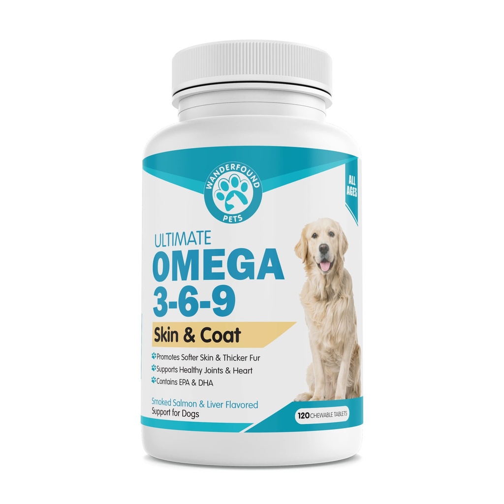 Omega 3 ribje olje za pse, prekajeni losos in jetrna aroma, 120 žvečljivih tablet