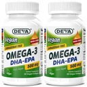 DEVA Vegan Omega-3 DHA-EPA 500MG 2-Pack – brez carragenan, neribje olje, pridobljeno iz alg, Non-GMO, 60 želatina-free softgels Ea