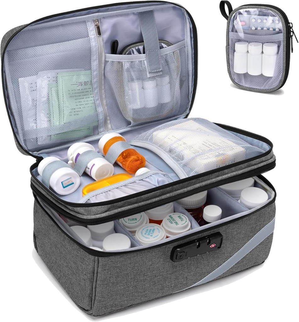 Trunab Medicine Shramba Bag s kombiniranim zaklepom, Zakleniti tablete Bottle Organizator, Travel Medicina Carry Case za Medicine Box, Predpisovanje, Vitamini,Dodatki ali medicinske potrebščine