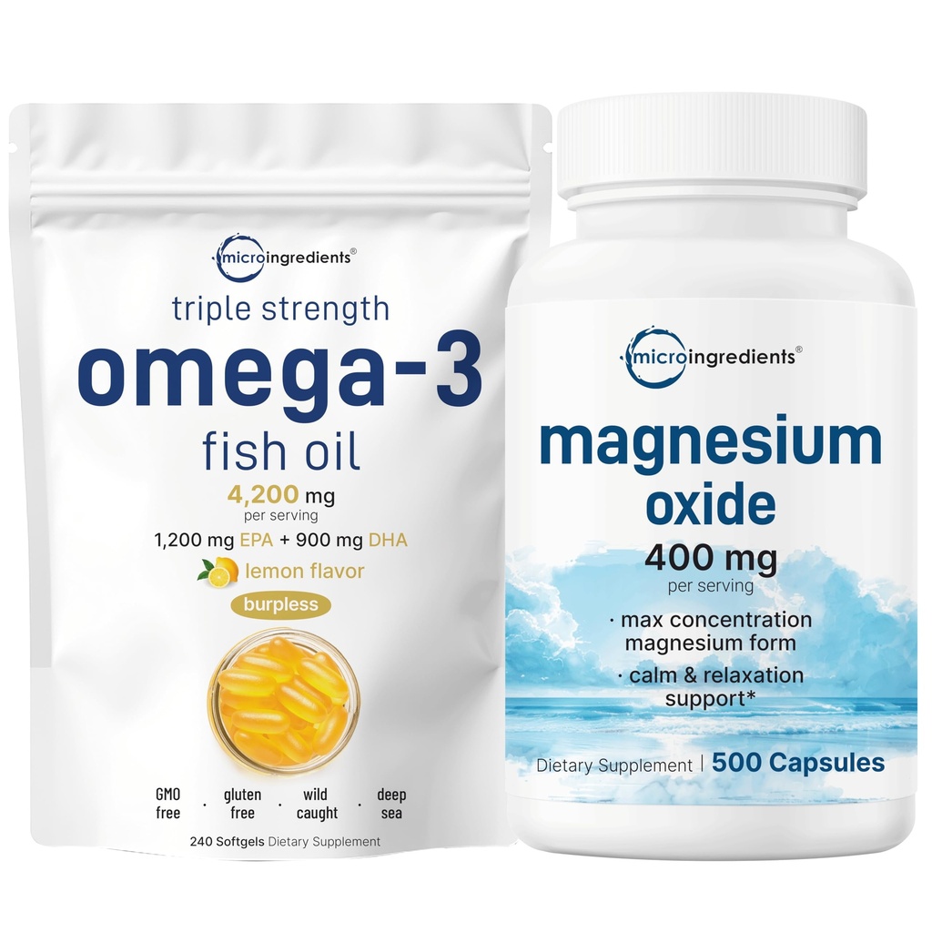 Mikro sestavine Omega-3 ribje olje 4.200mg & Magnezijev oksid 400mg paket 