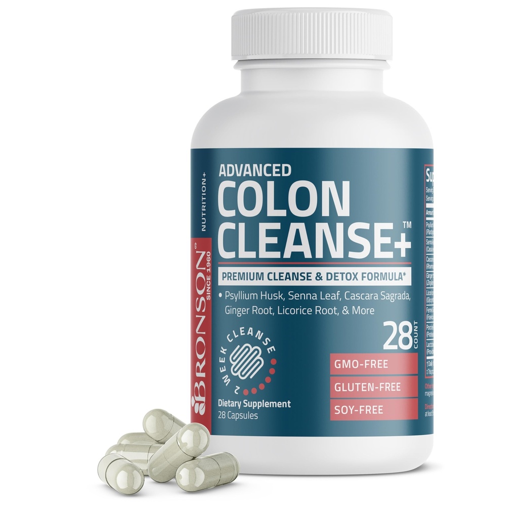 Bronson Advanced Colon Cleanse Premium 14 Day Cleanse & Detox Formula s Psyllium Husk, Senna Leaf, Cascara Sagrada, Ginger Root, Licore Root & More, Non-GMO, 28 kapsul