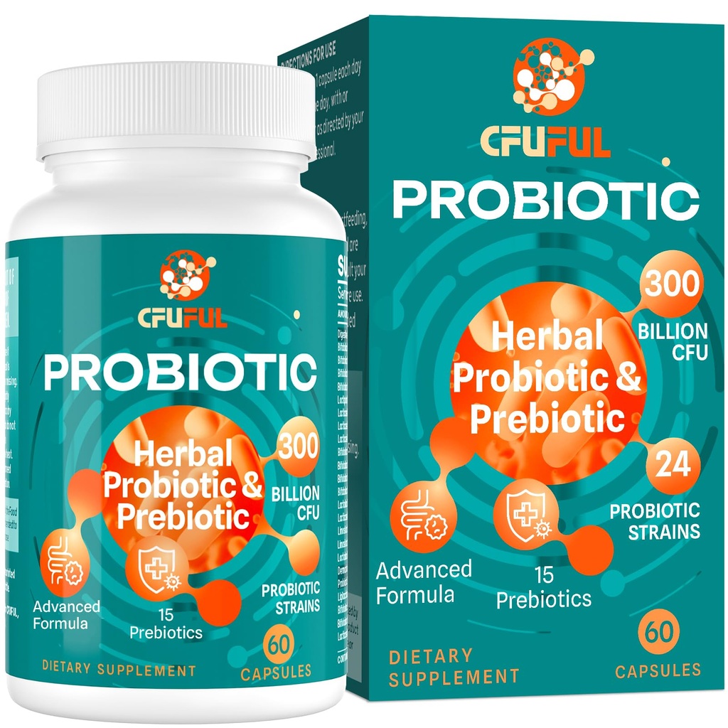 Probiotiki za ženske in moške - 300 milijard CFU, 24 sevov probiotik + 15 organskih zelišč Prebiotiki Mešanica, za splošno prebavni črevesje zdravje, imuno, zaprtje in napihnjenost, police Stable - 2 mesec