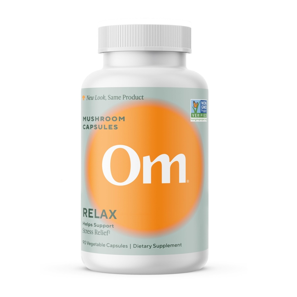 OM MUSHROOM SUPERFOOD Sproščujoče gobe Kapsule, 90 Štetje, 30 dni, Reishi gobe, Ashwagandha, GABA, L-teanin, Magnezij, Adaptogeni za podporo stresu (Nežno Zen, pakiranje maj Vary)