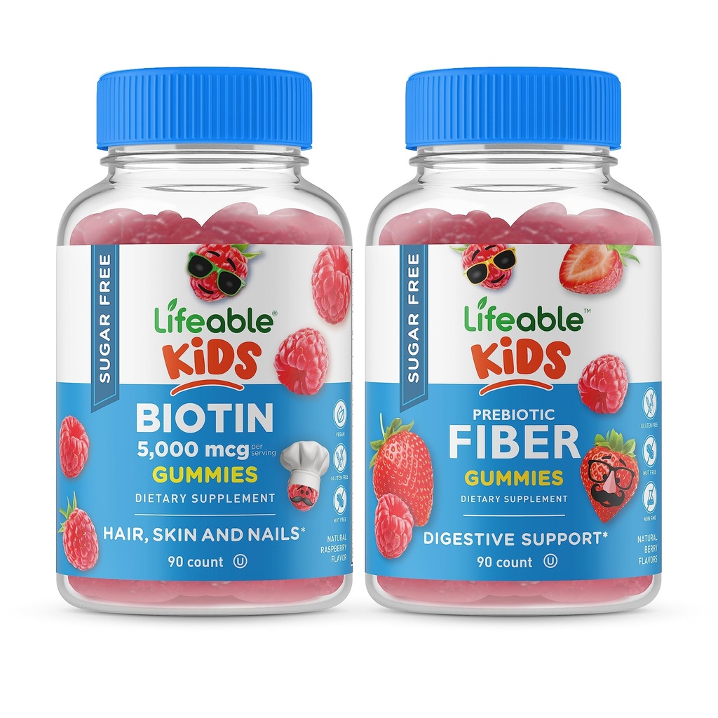 Življenjski sladkor brez Biotin Otroci + Preciotic Fiber otroci, Gumies Bundle - odličen okus, Vitamin dopolnilo, Gluten brezplačno, GSO brezplačno, Žvečljivi Gummy