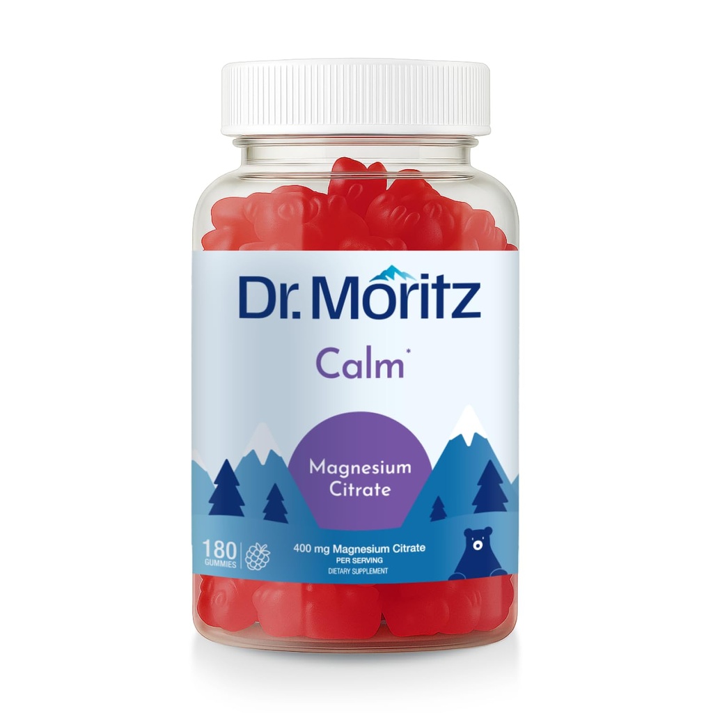 Dr. Moritz Magnezij Gumiji za odrasle - Nizko Sugar 400 mg - Podpira mirno spanje- Enostavno za žvečenje odrasli in otroci Magnezijev Citrat Gumies (180 Count) - Malina aromatiziran