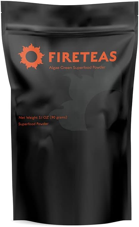 FIRE TEAS Greens Superfood Powder with Seaweed & Klorella (Cracked Cell) - Organic Kurkurji, Kelp, Moringa, Stevia, Aloe Vera Extract, Ginger - Smoothies, Jogurt & Milkshakes -