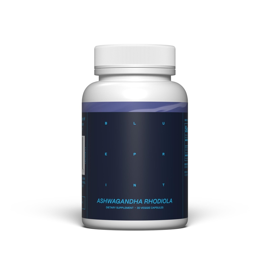 Blueprint Bryan Johnson Ashwagandha & Rhodiola Supplement – 120mg Ashwagandha + Rhodiola Root – Daily Adaptogen kapsule za podporo stresu, Mood Balance, Energy & Focus – 30 Veganske kapsule