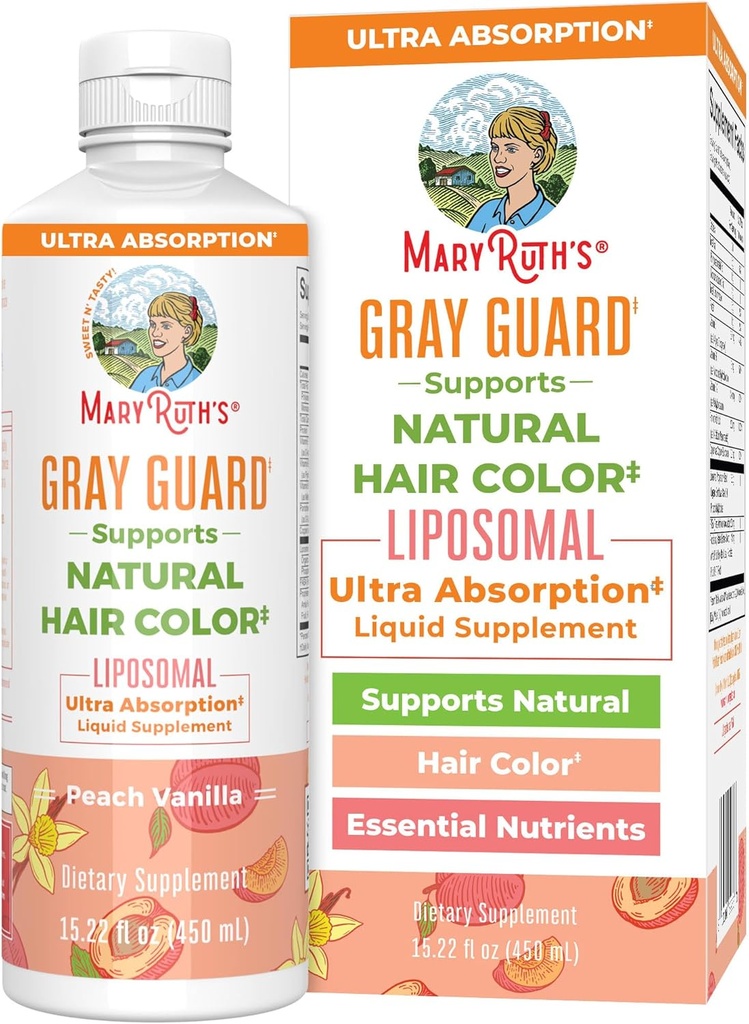MaryRuth Organics Gray Guard Liposomal, Podpira naravne barve las, z bakreno in pantotensko kislino, Sveti Basil & Tradicionalne zelišča, Vitamin E & Vitamin B za splošno zdravje, Starost 18+, 15.22 Fl oz