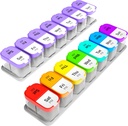 Ekstra velike tedenske tablete Organizator Set - 2 XL Vitamin imetniki s 7 Odstranljivi AM PM Kompartmenti - Zanesljiva medicina Dispenzer za dom in potovanja, Big Supplement Container, Rainbow & Purple / White