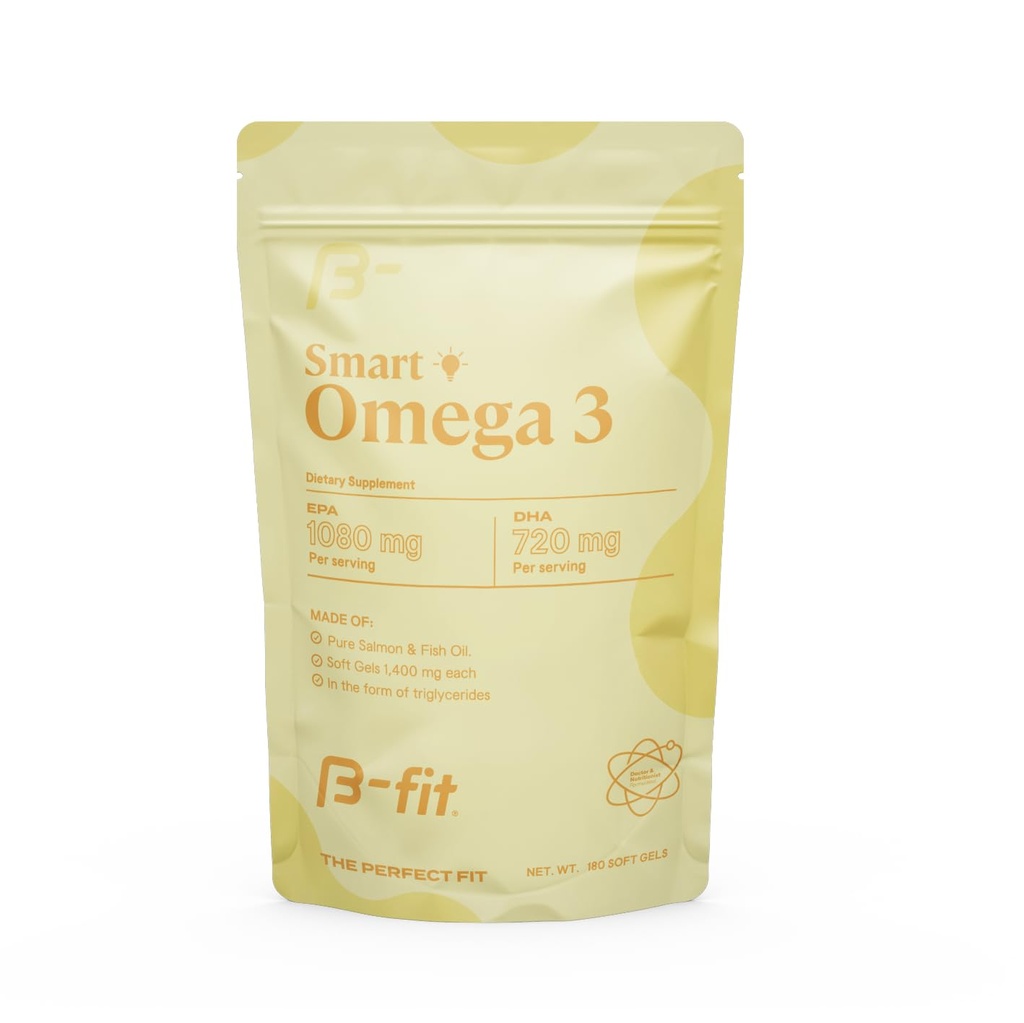 B-FIT Omega 3 ribje olje - High Potency Patented Formula - 1800 mg z 1080 mg EPA & 720 mg DHA - 180 Softgels brez vonja iz norveškega lososa - 60-dnevna oskrba - srce, možgani in skupni podpora