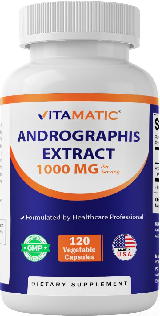 Vitamatski izvleček Andrographis 1000 mg na serviranje - 120 Veg kapsul - 20X ekstrakt, 100% vegetarijanski, vse naravno, Gluten prost, ne-GMO