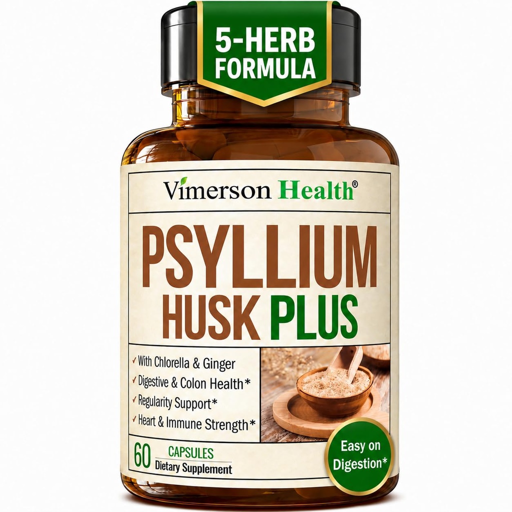 Fiber dopolnilo z 1080mg Psyllium Husk Powder, Slipperiy Elm za ženske in moške, Ginger Root – Visoke tablete Fiber za regularnost, Prebavne in Gut zdravje – Nežen na Stomach 60 Psyllium Husk Kapsule