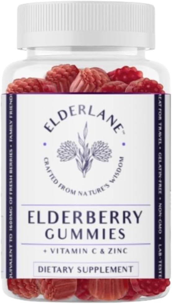 Elderlane Elderberry Gumies za odrasle in otroke - Imunska podpora - Non-GMO, Vegan, Gluten-free, Želatina-free - 60ct, 100mg