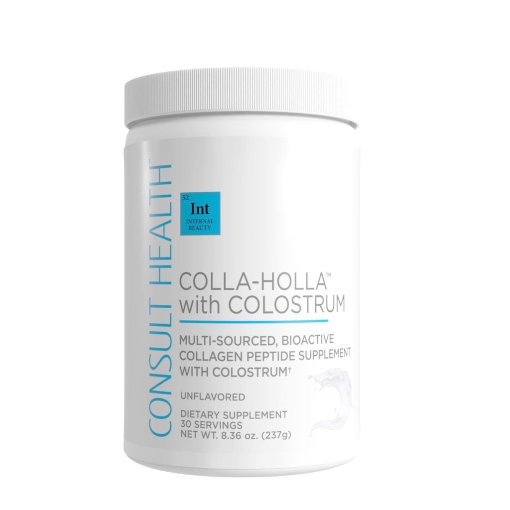 Consult Health Colla Holla- Multi-Sourced Colagen Verisol Protein Powder s Colostrum za elastičnost kože, zmanjšanje gub, zdravo las in skupno podporo. 8.36 oz
