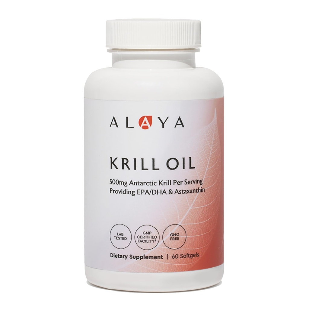 Alaya Naturals - Antarktika Krill Oil 500mg dodatek s fosfolipidi, EPA/DHA Omega 3 & Astaksantin - Non-GMO - PCB Tested Krill Oil - 60 Softgels