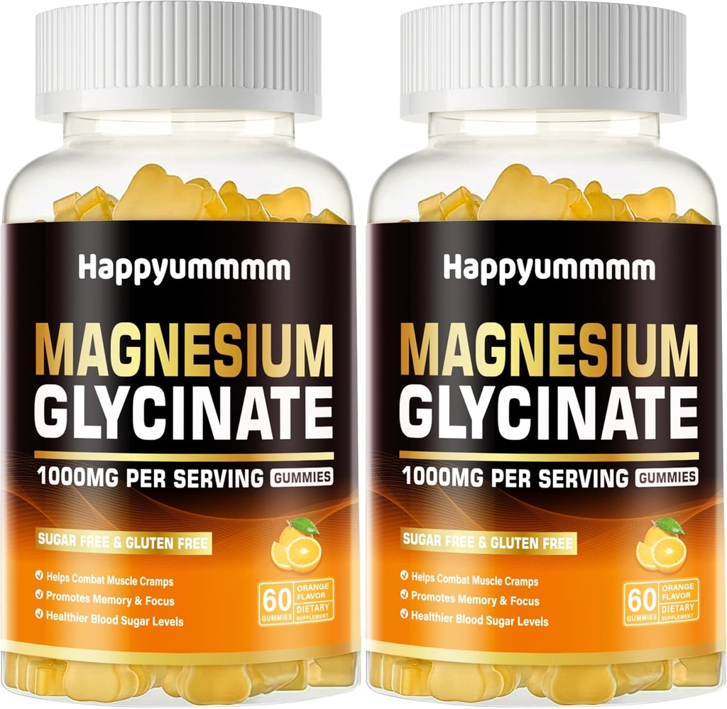 Magnezij Glycinate Gumies 1000mg - Brez sladkorja Magnezij Kalij dodatek z vitaminom D, B6, CoQ10 za mirno Mood in podporo za spanje - 120 Orange Gummies.