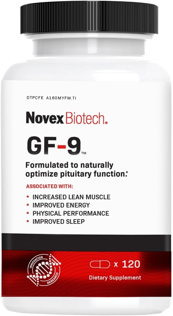 Novex Biotech GF-9 – HGH Boosting dodatek za moške – Vadbeni kompleks za moške – Podpora energije, vzdržljivost, spanje, 120 Ct (30-dnevna dobava)