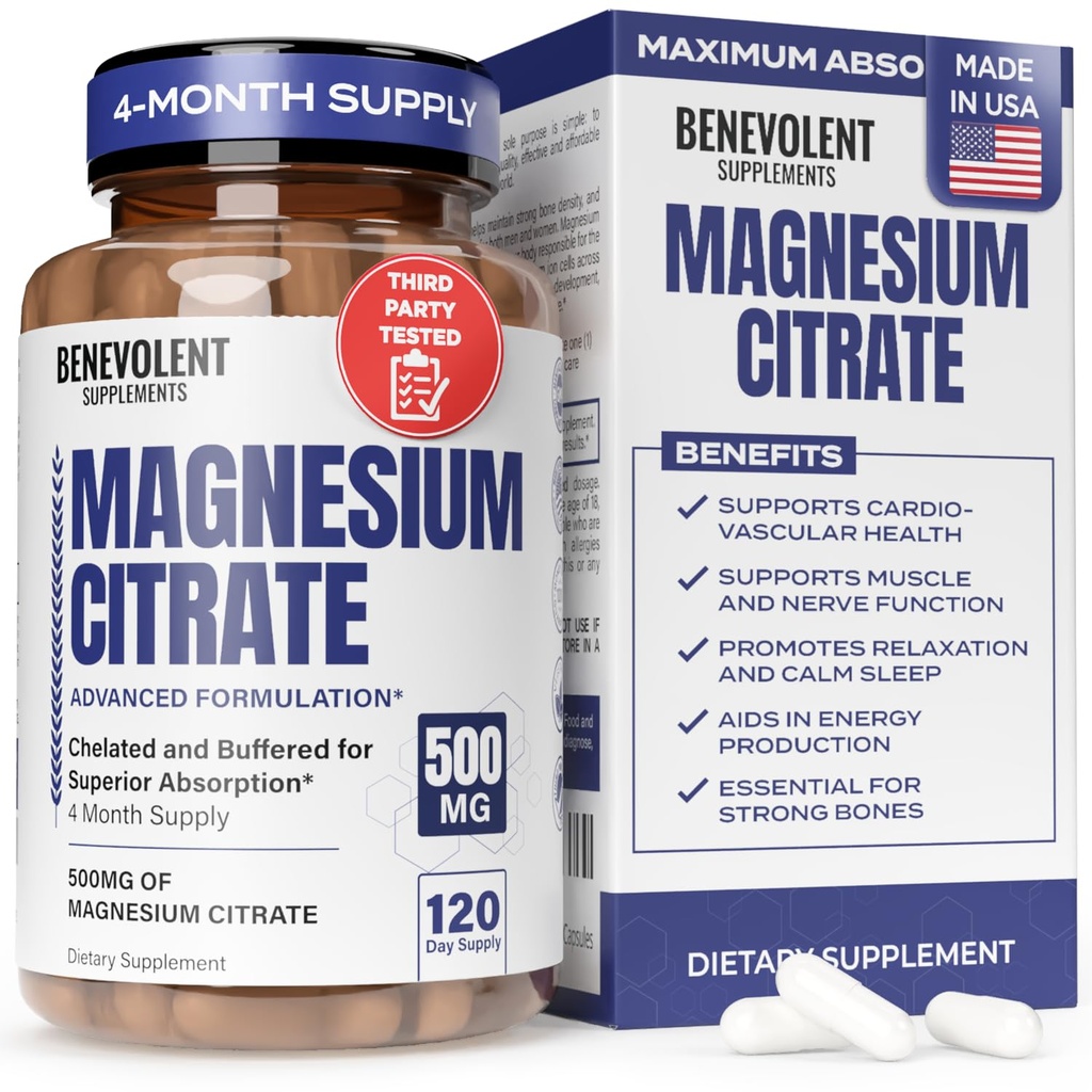 Premium magnezijev citrat 500 mg kapsule (Citrato de Magnesio) visoka absorpcijska formula kelirana puferirana citrata za podporo prebavljanje, kosti, spanje in mišice zdravje - 120 kapsul
