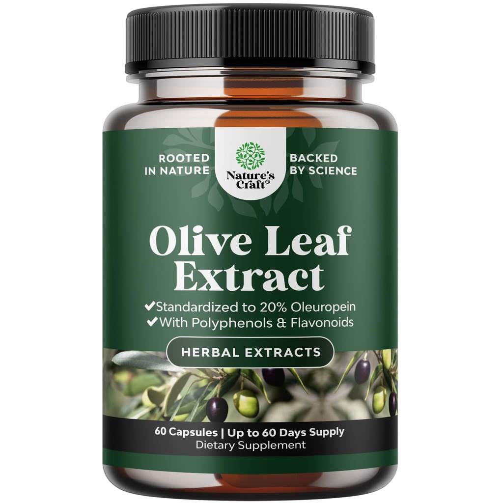 Izvleček iz močnega oljčnega lista - visoko trdnost Antioksidant dodatek s čistim oljčnim listom z 20% Oleuropein - Herbal Heart Health Supplement - Vegan ne-GMO & Gluten brezplačno (2 mesec dobave)