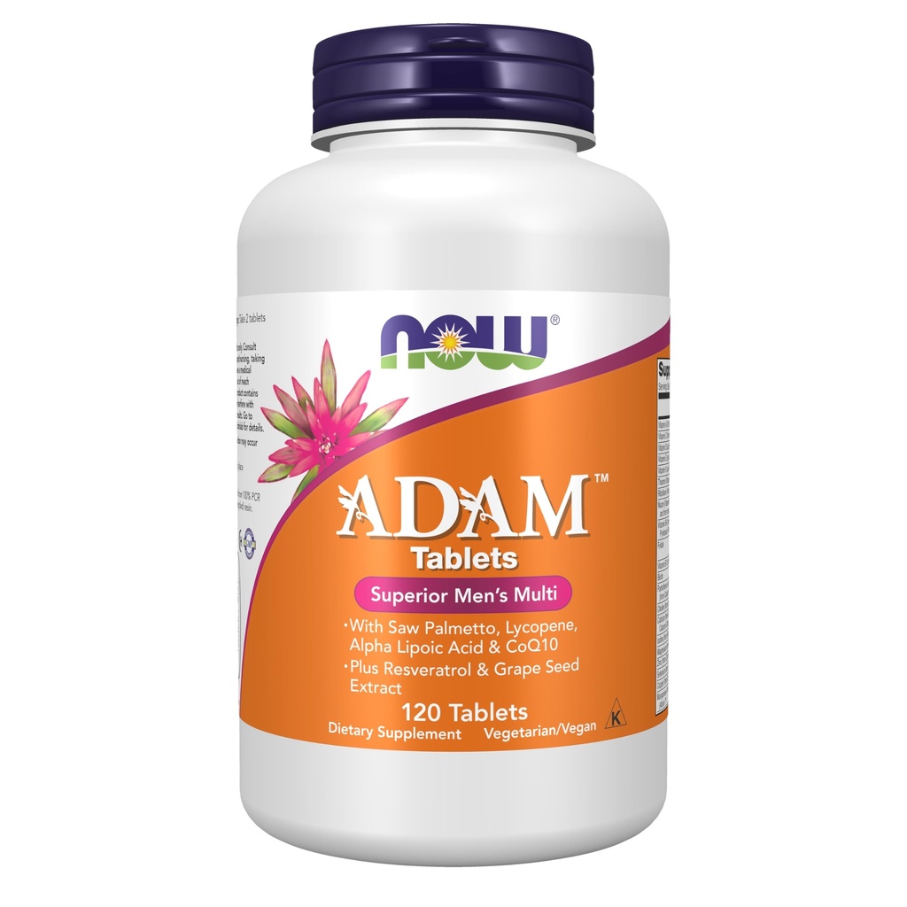 NOW Foods Supplements, ADAMTM Moški multivitaminski z žago Palmetto, likopen, alfa lipojska kislina in CoQ10, Plus Naravni Resveratrol in grozdni ekstrakt, 120 tablet