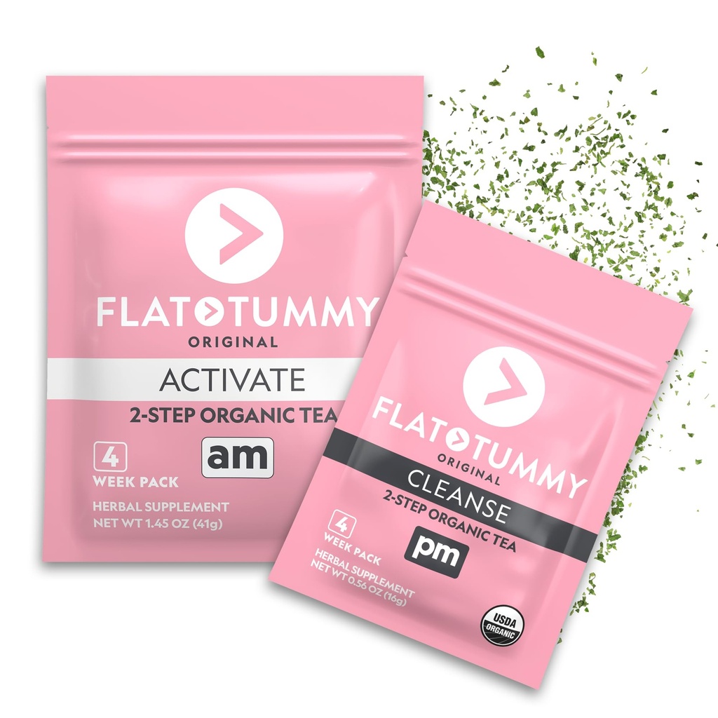 Flat Tummy čaj – 2-stopenjski, 4 tedenski program – Detox čaj za povečanje energije in zmanjšanje napihnjenosti* - Vse naravno detox čiščenje w/ zeleni čaj, limonin balzam, Dandelion, komarček, & več - Podpora za prebave