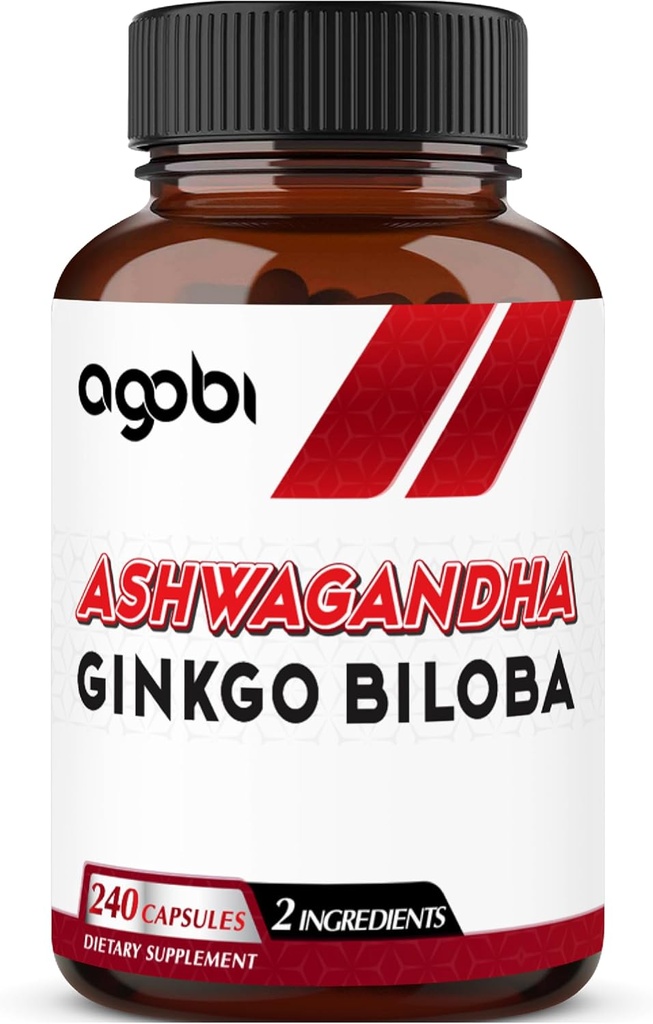 agobi 1600mg Ashwagandha z Ginkgo Biloba dodatek - Super ekstrakt Formula za imunski sistem, proizvodnja energije, zdravje spomina in fokus - 240 Veggie kapsule