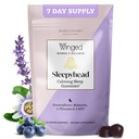 Winged Wellness Sleepyhead Natural Sleep Gummies za ženske - Pomoč za podporo spanja za odrasle s 3 mg melatonina, L-teanina, 5-HTP - Naravni Gummy dodatek - Blueberry sivke, 14 Veganski Gummies